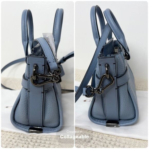 Coach Swagger 20 Pebble Leather Satchel 36235 Cornflower Blue Crossbody Bag - Picture 7 of 11